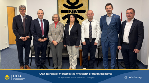 The photo illustrates the representatives of the Presidency of North Macedonia and the IOTA Secretariat during the visit on 24 September 2026 in Budapest.